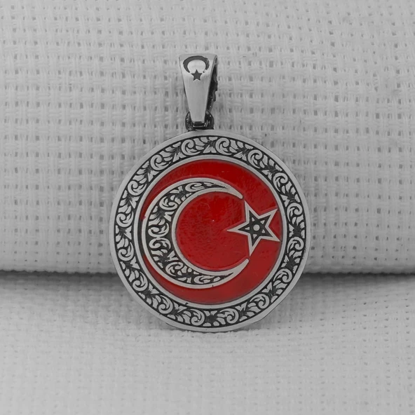 Gravür İşlemeli 925 Ayar Gümüş Orta Boy Ay Yıldız Kolye Ucu - Resim 3