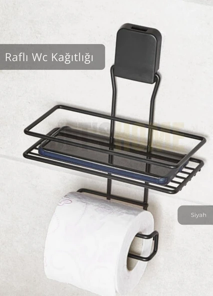Paslanmaz Raflı Tuvalet Kağıdı Askılığı Wc Kağıtlık Tutucu Siyah - 2