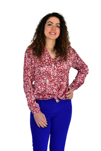 Kadın Saten Baskıkılı Desen Uzun Kol Gömlek BGL-ST04214 - Resim 2