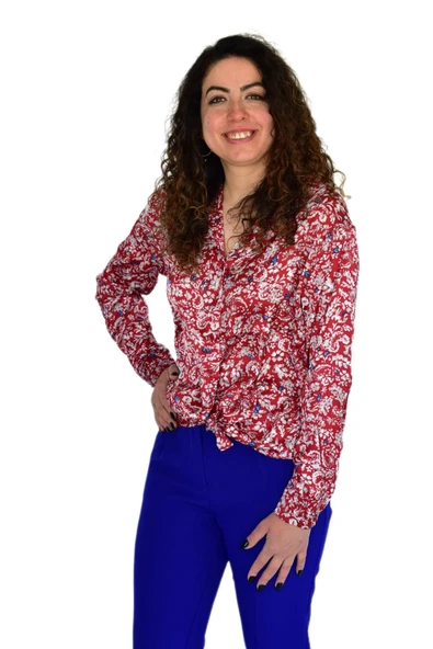 Kadın Saten Baskıkılı Desen Uzun Kol Gömlek BGL-ST04214 - Resim 5