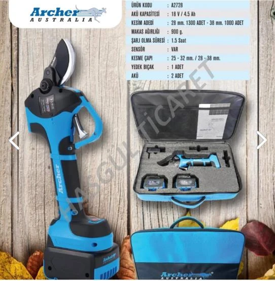 Hsgl Akülü akülü şarj edilebilir Archer A2758 32 mm akülü makas bahçe meyve ağacı Budama makası 32 mm lityum pil - 3