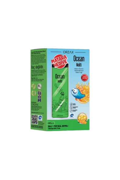 Ocean Multi Balık Yağı Şurup Ballı Portakal Aromalı 150 ml + Matara Hediyeli ürün görseli 1
