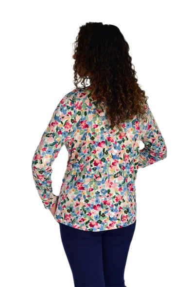 Kadın Çiçek Baskılı Düğmeli Viscon Bluz BGL-ST04275 - Resim 5