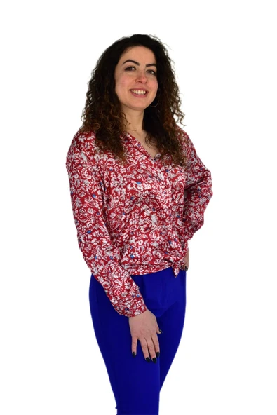 Kadın Saten Baskıkılı Desen Uzun Kol Gömlek BGL-ST04214 - Resim 7