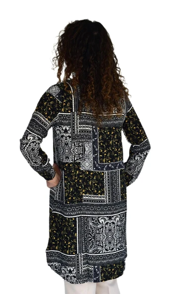 Kadın Uzun Pano Baskılı Desen Viscon Bluz BGL-ST04295 - Resim 11