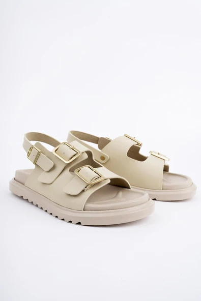 Muggo MEGGİE Çift Bantlı Ayarlanabilir Kemerli Günlük Kadın Sandalet - 6