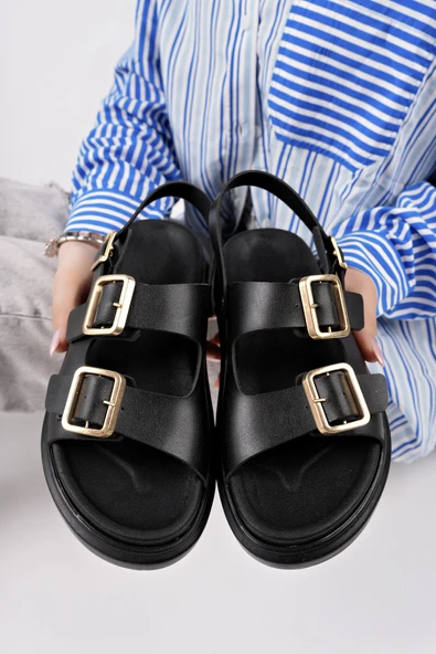 Muggo MEGGİE Çift Bantlı Ayarlanabilir Kemerli Günlük Kadın Sandalet - 12