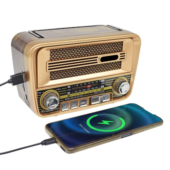 Concord RX-BT733S  Solar Güneş Enerji Panelli Nostaljik Radyo Bluetooth Hoparlör - 5