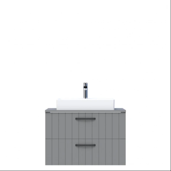 D10 Next Lavabo Dolabı Tezgah Üstü 2 Çekmeceli 80 cm Gri Lake - 1