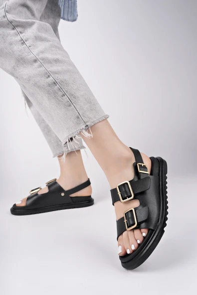 Muggo MEGGİE Çift Bantlı Ayarlanabilir Kemerli Günlük Kadın Sandalet - 10