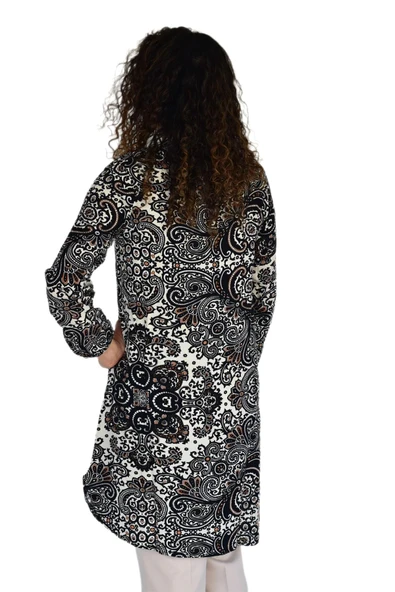 Kadın Uzun Pano Baskılı Desen Viscon Bluz BGL-ST04295 - Resim 12