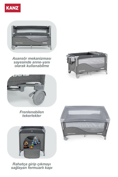 Pretty Plus Anne Yanı & Oyun Parkı Park Yatak Fume - Resim 3