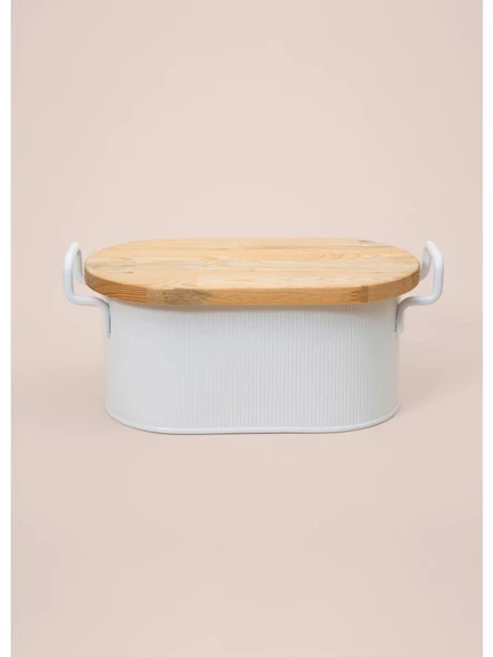 THE MİA STRİPE AHŞAP KAPAKLI EKMEK SAKLAMA KUTUSU BEYAZ 40*22*18 CM - 3