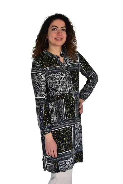 Kadın Uzun Pano Baskılı Desen Viscon Bluz BGL-ST04295 - Resim 5