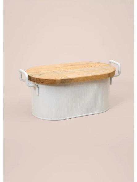 THE MİA STRİPE AHŞAP KAPAKLI EKMEK SAKLAMA KUTUSU BEYAZ 40*22*18 CM - 4