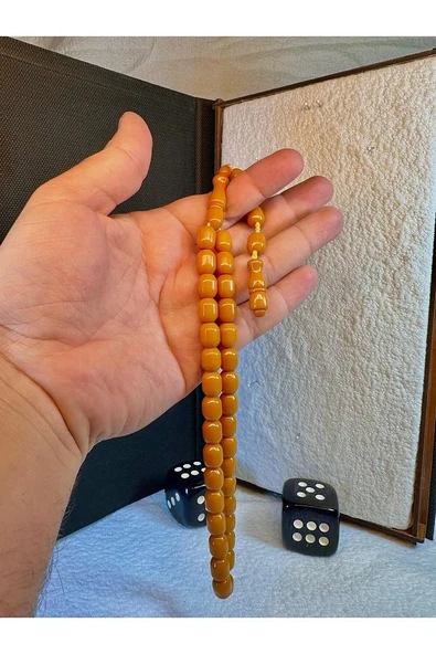 Çubuk Kehribar Tesbih Kapsül Kesim Koyu Sarı Renkli T-75