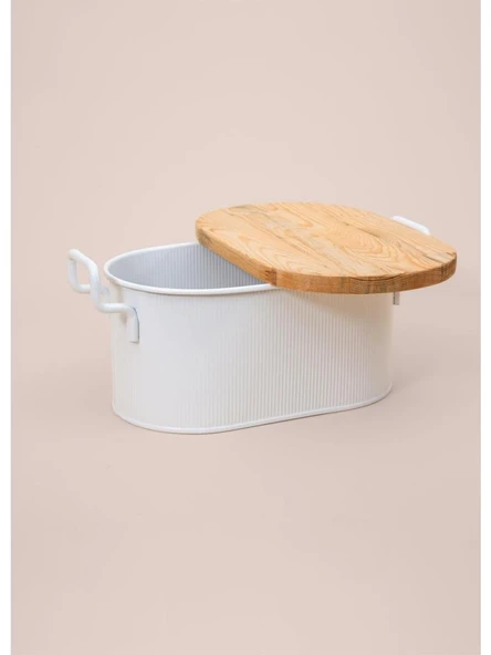 THE MİA STRİPE AHŞAP KAPAKLI EKMEK SAKLAMA KUTUSU BEYAZ 40*22*18 CM - 5