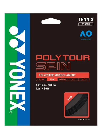 Yonex Poly Tour Spin 1.25 / 12M Tenis Kordaj - Siyah