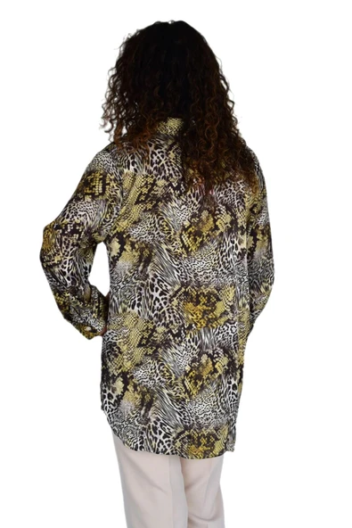 Kadın Leopar Desen Şifon Gömlek BGL-ST04236 - Resim 5