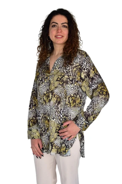 Kadın Leopar Desen Şifon Gömlek BGL-ST04236 - Resim 3