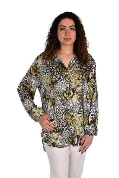 Kadın Leopar Desen Şifon Gömlek BGL-ST04236 - Resim 2