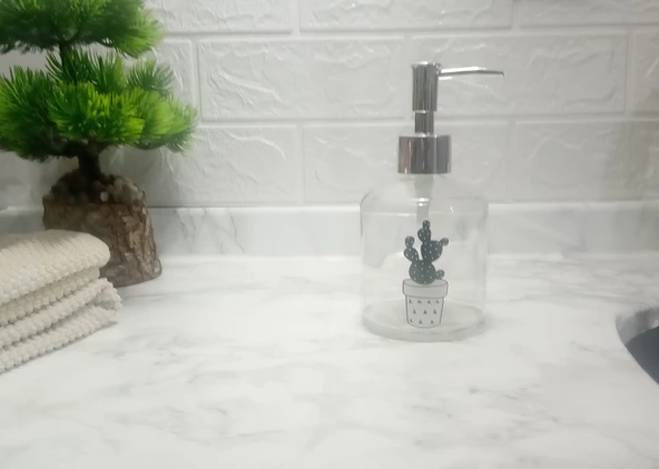 CAM SIVI SABUNLUK,KAKTÜS 2 DESEN 300ML BANYO SETİ  7,6X15,5CM - 2