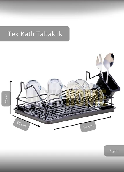 Tek Katlı Bulaşıklık Tezgah Üstü Tabaklık BPA FREE Bulaşık Sepeti Siyah - 2