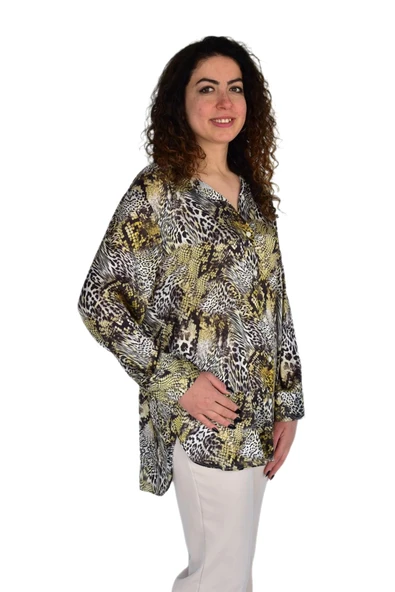 Kadın Leopar Desen Şifon Gömlek BGL-ST04236 - Resim 4
