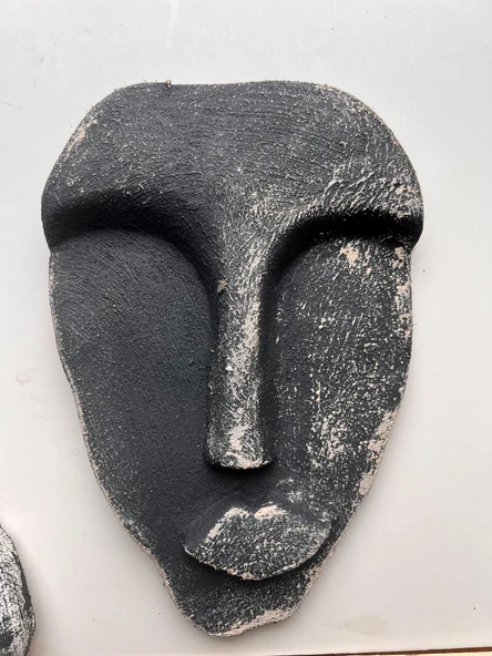 El Yapımı Taş Heykel Soyut Yüz Maske 3'li Set, Modern beton, eskitme taş görünümlü duvar dekor - 4