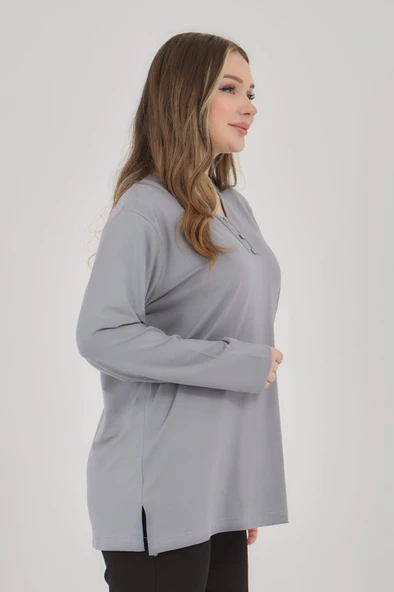 Kadın V Yaka Likralı Büyük Beden Orta Yaş Anne Penye Bluz ürün görseli 1