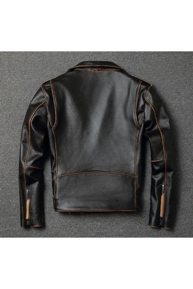 NYC GİYİM TEKSTİL Eskitme Biker mont Hakiki deri - 2
