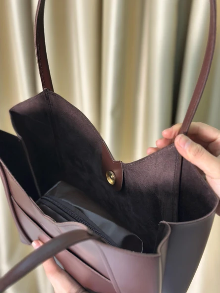 Kadın Fermuarlı Ve Çıtçıt Kapamalı Shopper El Ve Omuz Çantası - 7