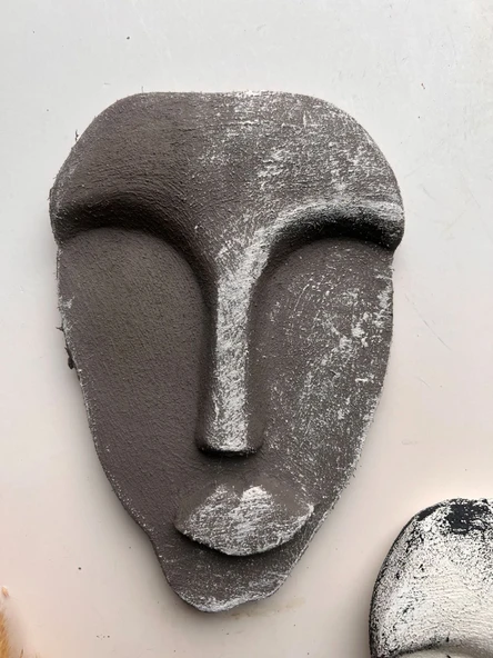 El Yapımı Taş Heykel Soyut Yüz Maske 3'li Set, Modern beton, eskitme taş görünümlü duvar dekor - 6