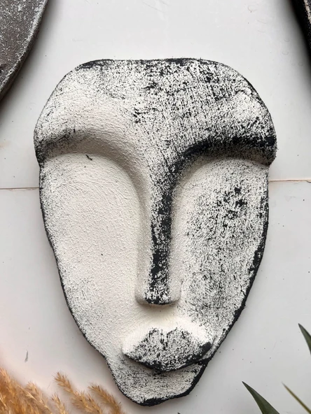 El Yapımı Taş Heykel Soyut Yüz Maske 3'li Set, Modern beton, eskitme taş görünümlü duvar dekor - 5