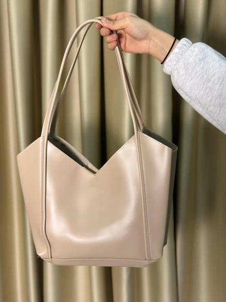 Kadın Fermuarlı Ve Çıtçıt Kapamalı Shopper El Ve Omuz Çantası - 5