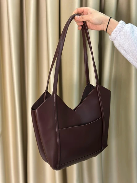 Kadın Fermuarlı Ve Çıtçıt Kapamalı Shopper El Ve Omuz Çantası - 8