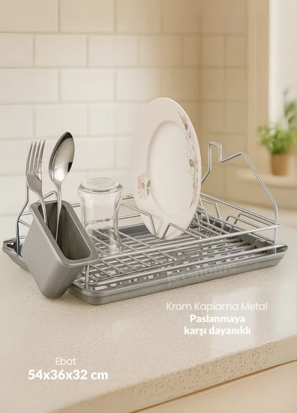 Tek Katlı Bulaşıklık Tezgah Üstü Tabaklık BPA FREE Bulaşık Sepeti Gri ürün görseli 1