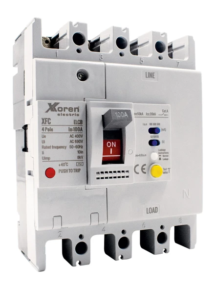 XKOREN 4X100A 35KA Kaçak Akım Korumalı Kompakt Şalter XFC-100-4P-100A