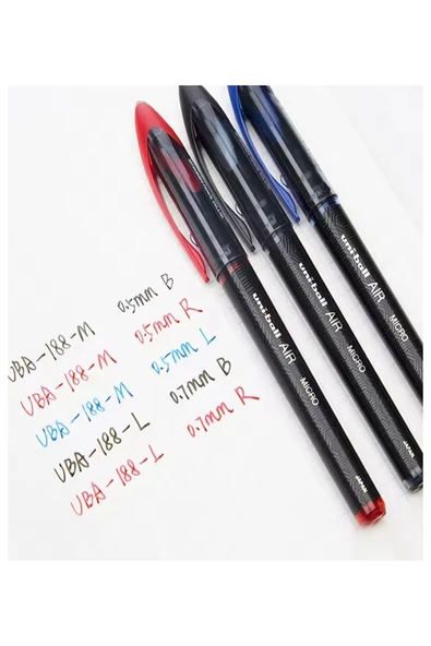 Mavi Siyah Kırmızı Pilot Kalem 5 Adet Uniball Air Mikro 0.5 mm Roller Pilot Kalem Uba-188-M Roller Uçlu Likit Mürekkep - Resim 4