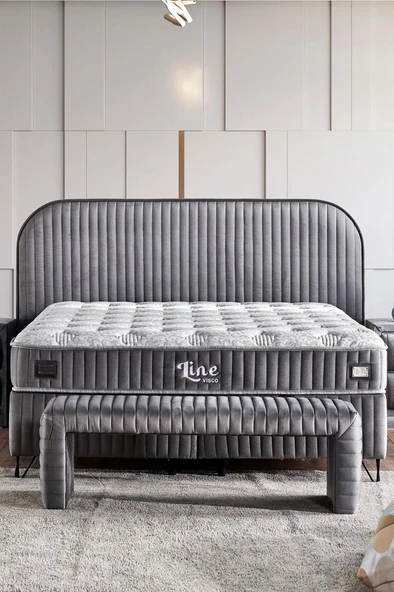 Niron  Line Visco Lüks Baza ve Başlık Seti 150x200 cm Çift Kişilik Baza ve Başlık Takımı Koyu Gri Babyface - Resim 4