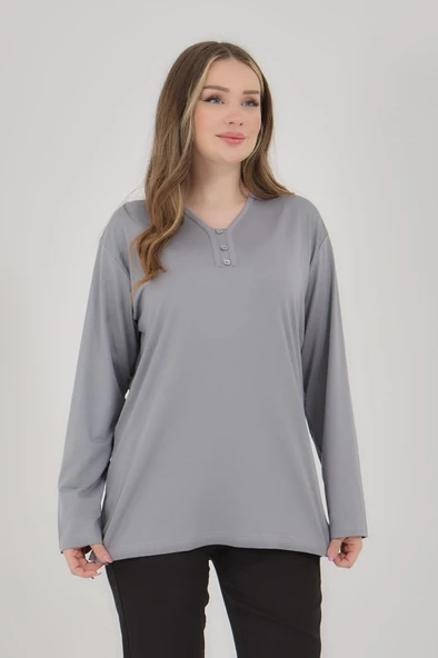 Kadın V Yaka Likralı Büyük Beden Orta Yaş Anne Penye Bluz - 7