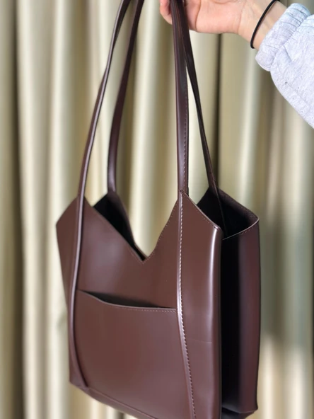 Kadın Fermuarlı Ve Çıtçıt Kapamalı Shopper El Ve Omuz Çantası - 6