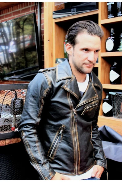 NYC GİYİM TEKSTİL Prof Model Biker Motorcu Eskitme Spor Mont Uzun Kolllu