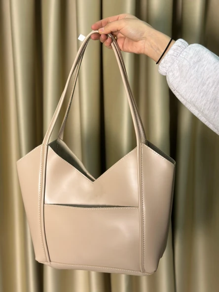 Kadın Fermuarlı Ve Çıtçıt Kapamalı Shopper El Ve Omuz Çantası - 2