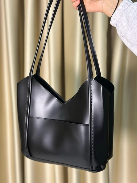 Kadın Fermuarlı Ve Çıtçıt Kapamalı Shopper El Ve Omuz Çantası - 12