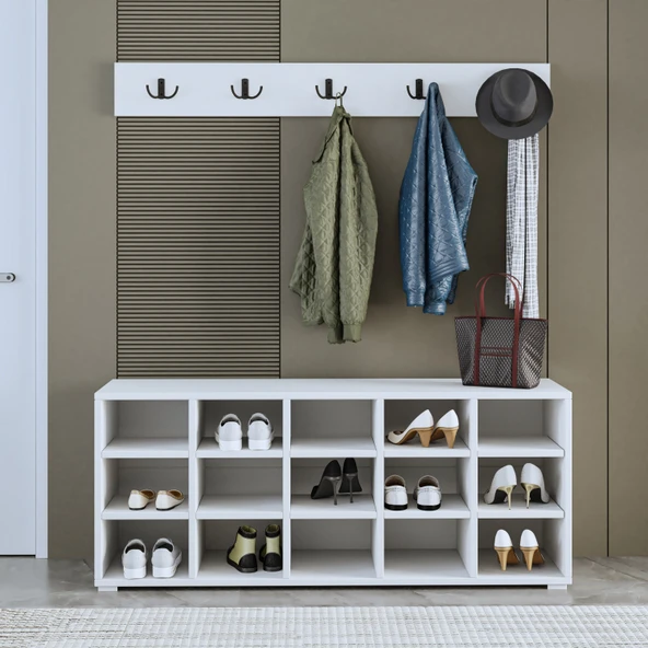 AY001 Talu Askılı Ayakkabılık, Çok Raflı Ayakkabılık Beyaz