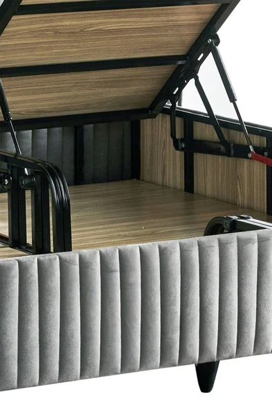 Niron  Line Visco Lüks Baza ve Başlık Seti 160x200 cm Çift Kişilik Baza ve Başlık Takımı Koyu Gri Babyface - 5