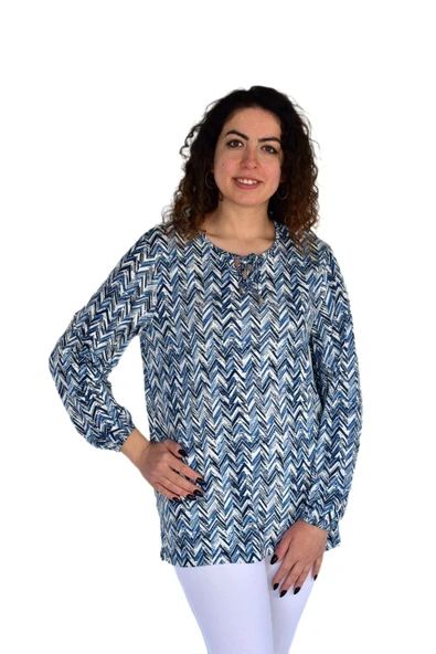 Kadın V Desen Baskılı Viscon Bluz BGL-ST04285 - Resim 5