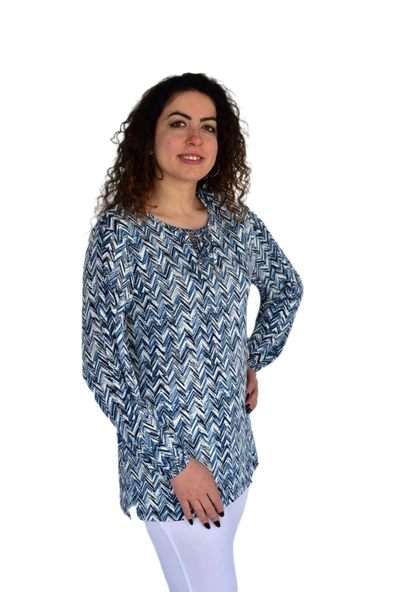 Kadın V Desen Baskılı Viscon Bluz BGL-ST04285 - Resim 4