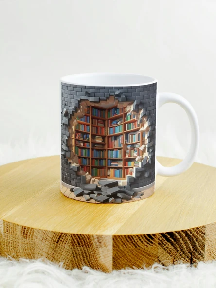 DeepCraft 3D Görünümlü Kitaplık1 Mug Hediyelik Kupa 300ML